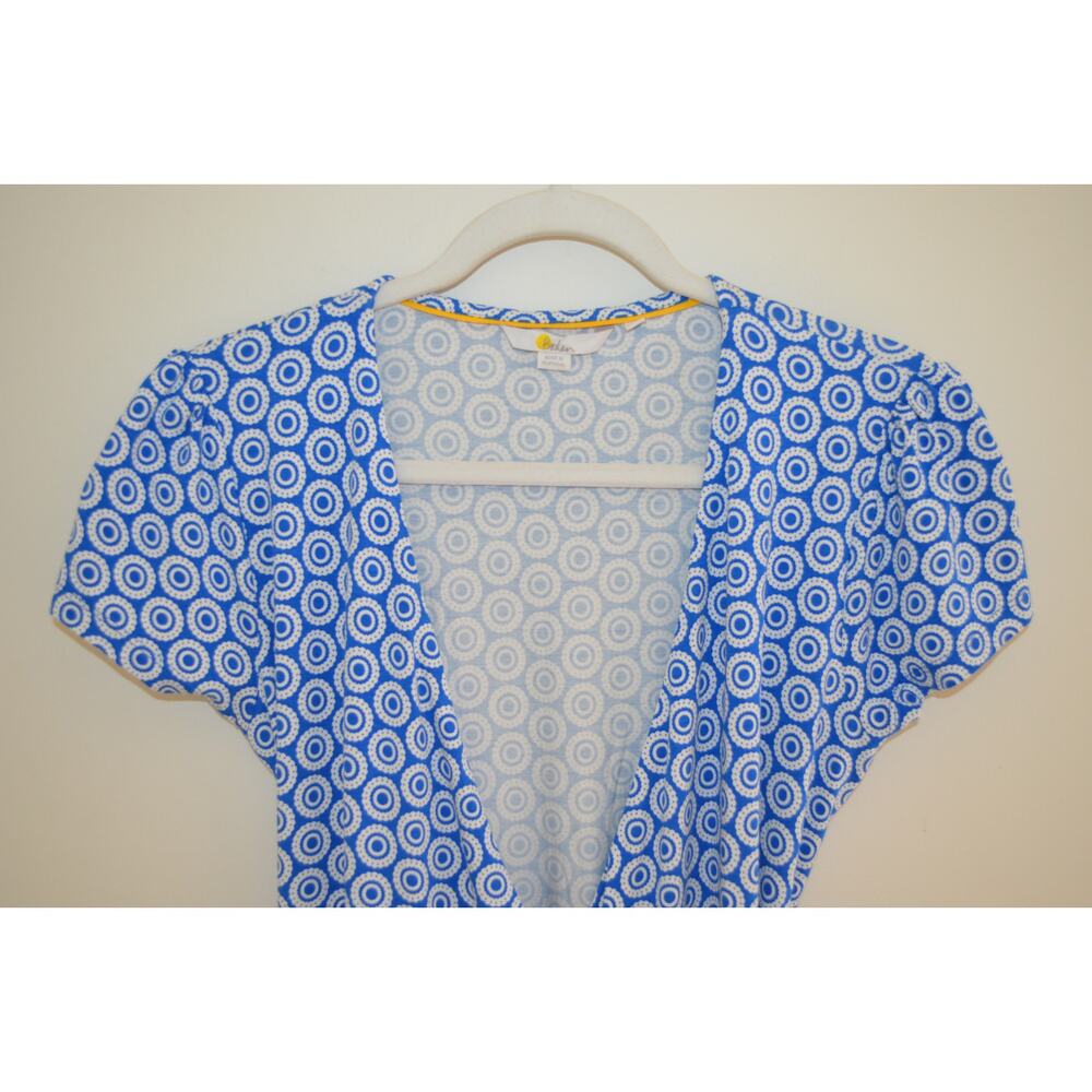 Boden Short Sleeve Blue Print Wrap Dress Size 6 Long - Picture 3 of 5